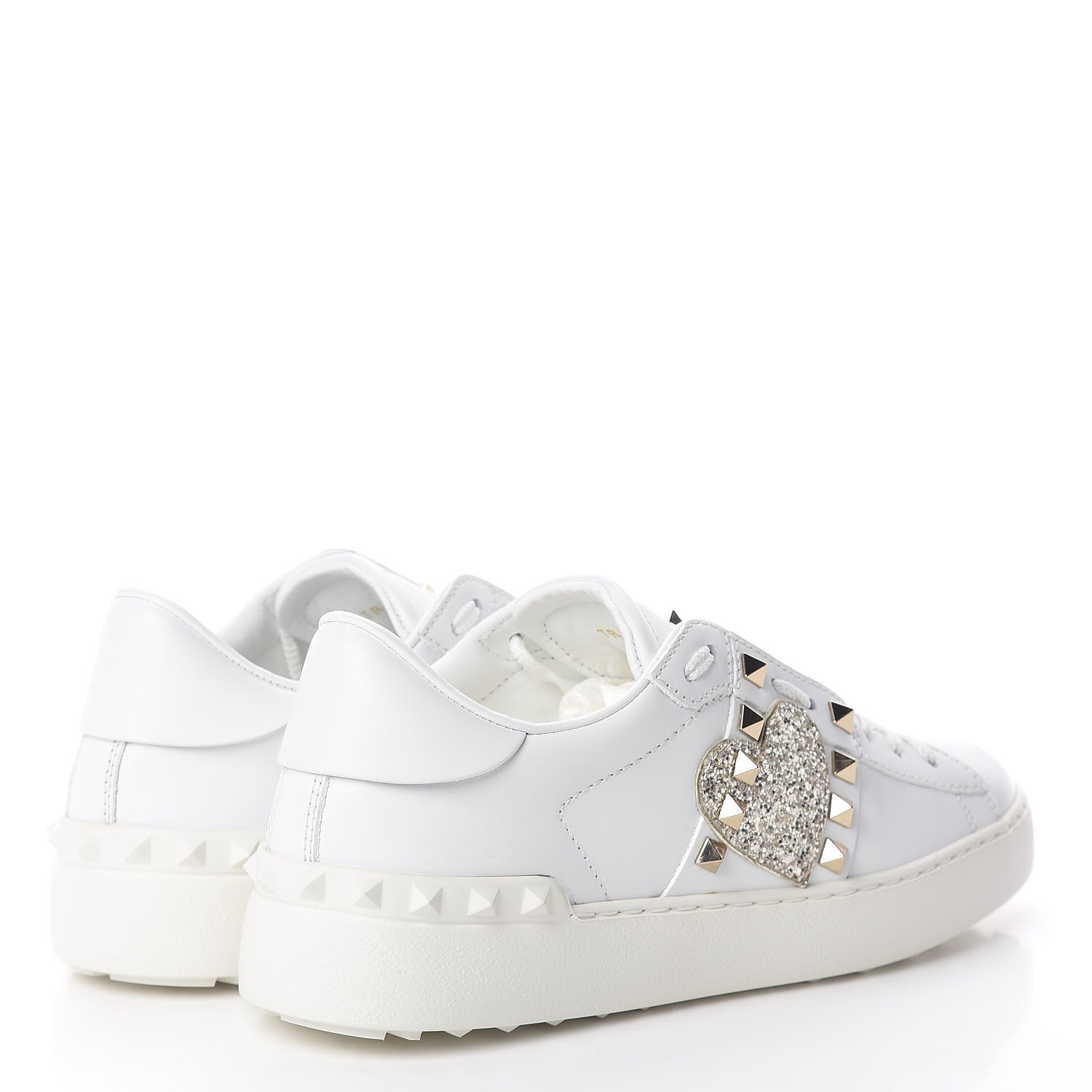 Valentino Garavani Calfskin Embroidered Heart Rockstud Untitled Open Sneakers 37 White 4 of 8
