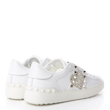 Valentino Garavani Calfskin Embroidered Heart Rockstud Untitled Open Sneakers 37 White 4 of 8
