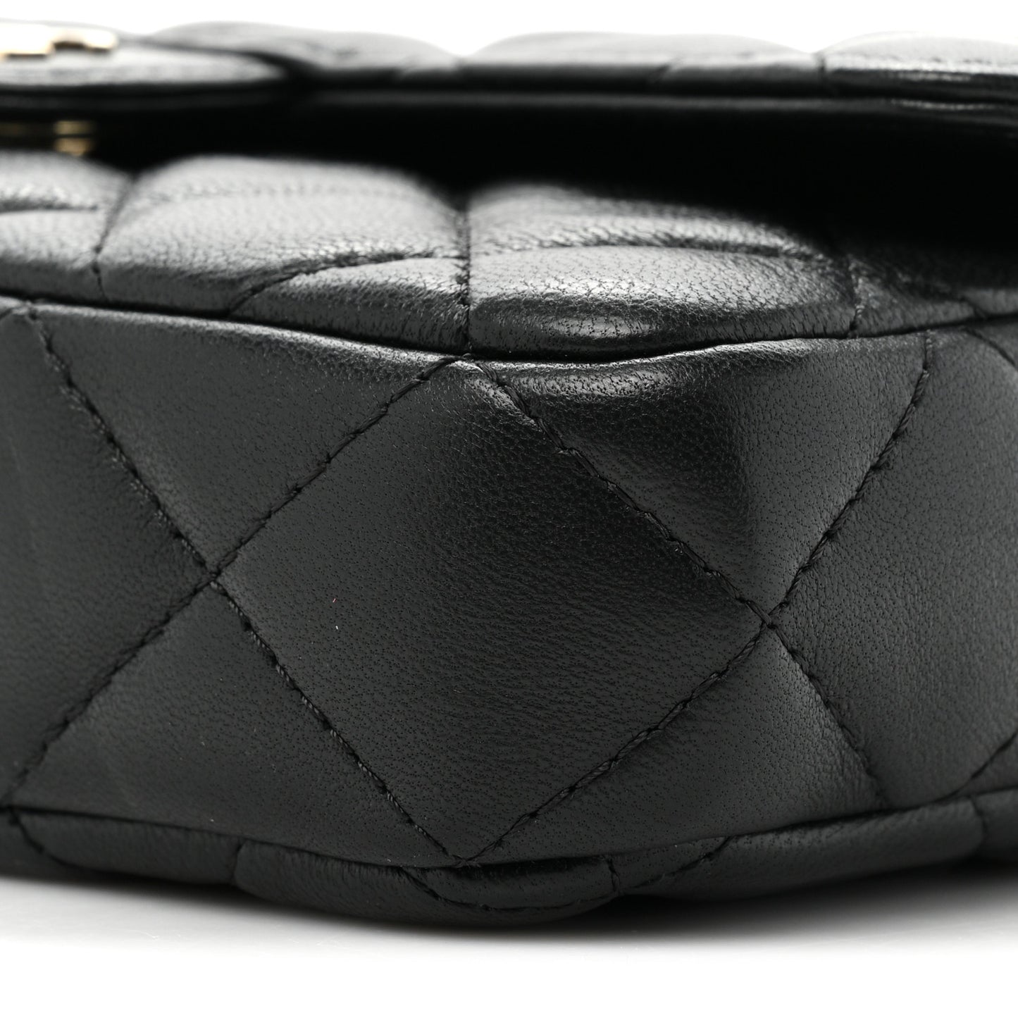 Lambskin Quilted Flap Phone Holder With Chain Black