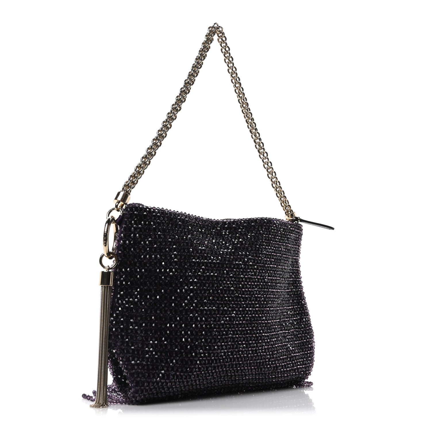 Jimmy Choo Satin Bead Embellished Callie Fringe Tassel Chain Evening Bag Cassis 3 of 9