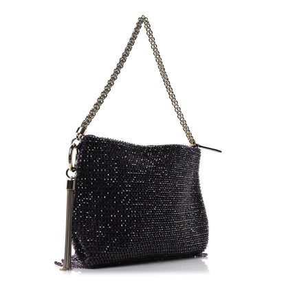 Jimmy Choo Satin Bead Embellished Callie Fringe Tassel Chain Evening Bag Cassis 3 of 9