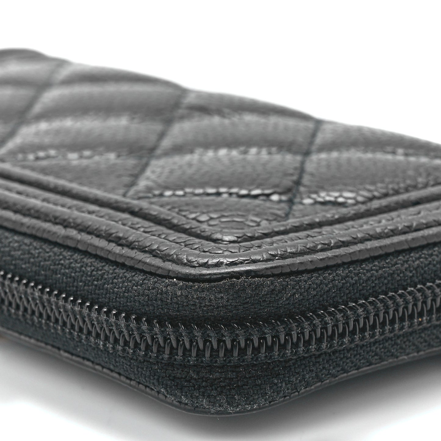 Caviar Quilted Boy Small Zip Around Wallet Black