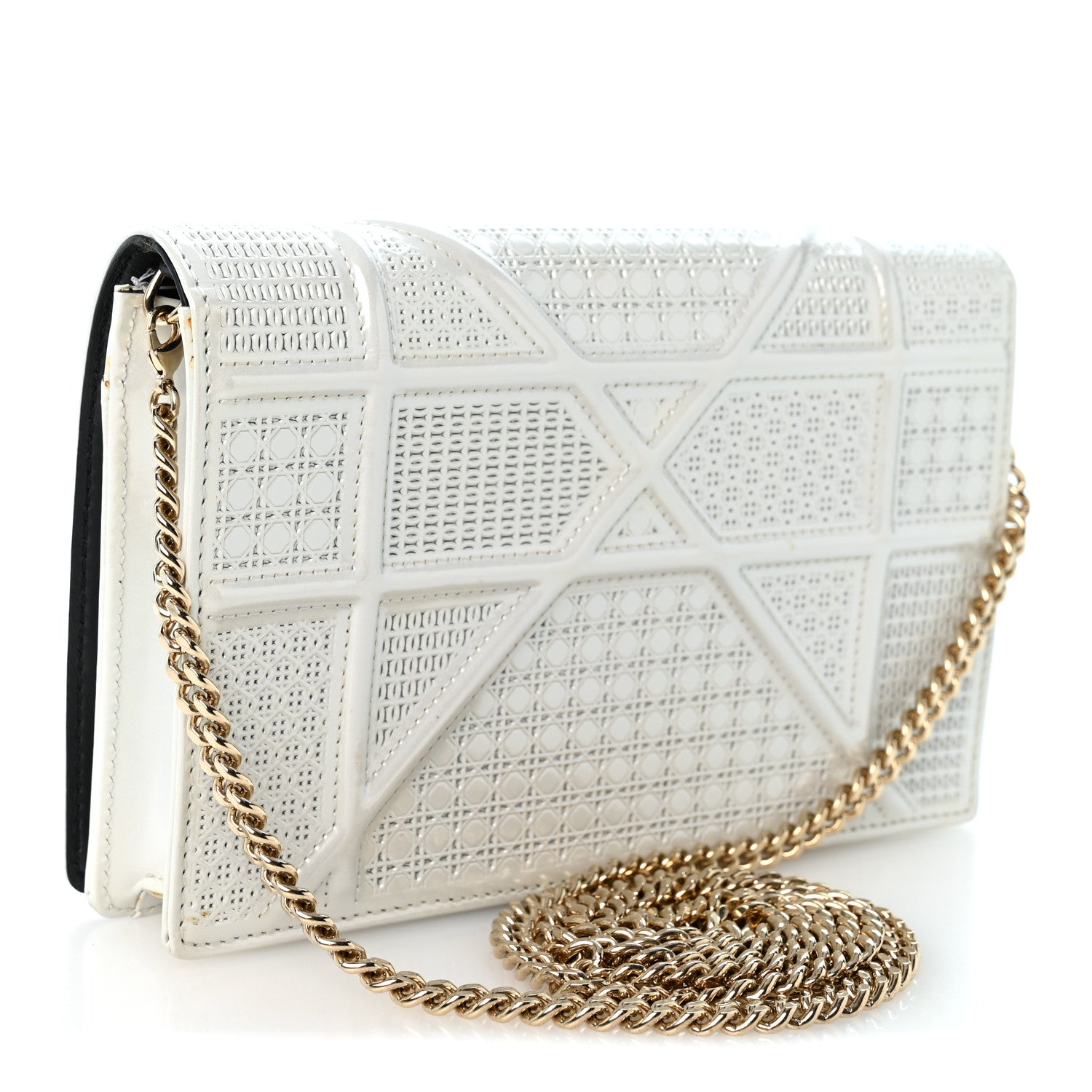 Christian Dior Patent Micro-Cannage Diorama Wallet on Chain Pouch White 3 of 10