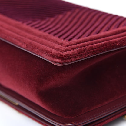 Chanel Velvet Chevron Quilted Medium Boy Flap Burgundy 12 of 15