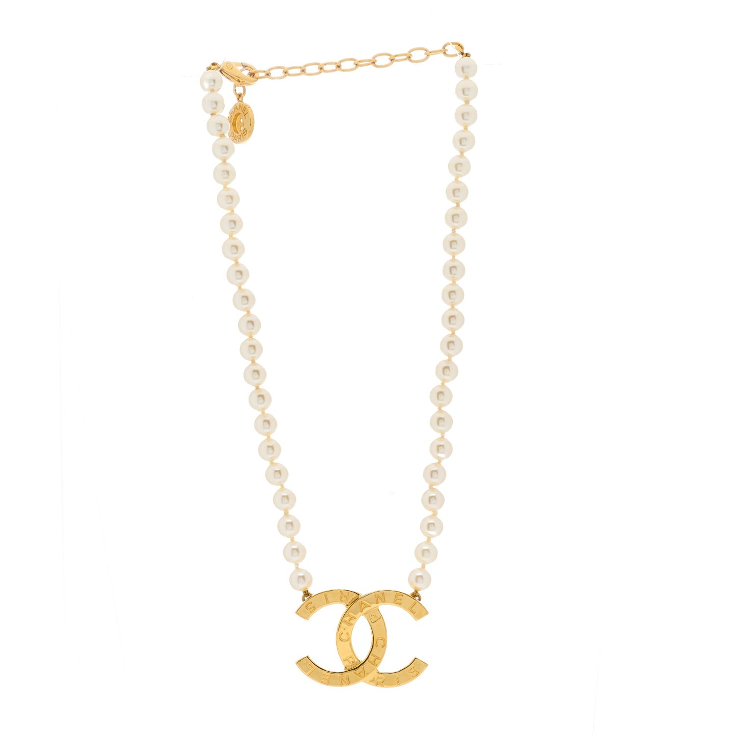 Pearl CC Paris Button Short Necklace Gold