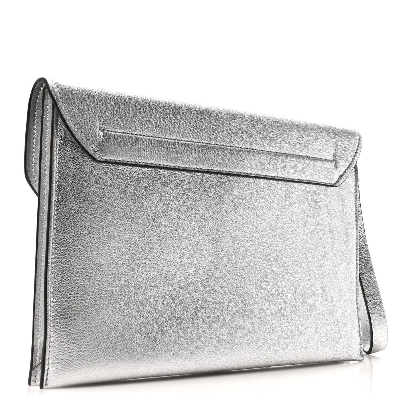 Metallic Calfskin Gancini Clutch Silver
