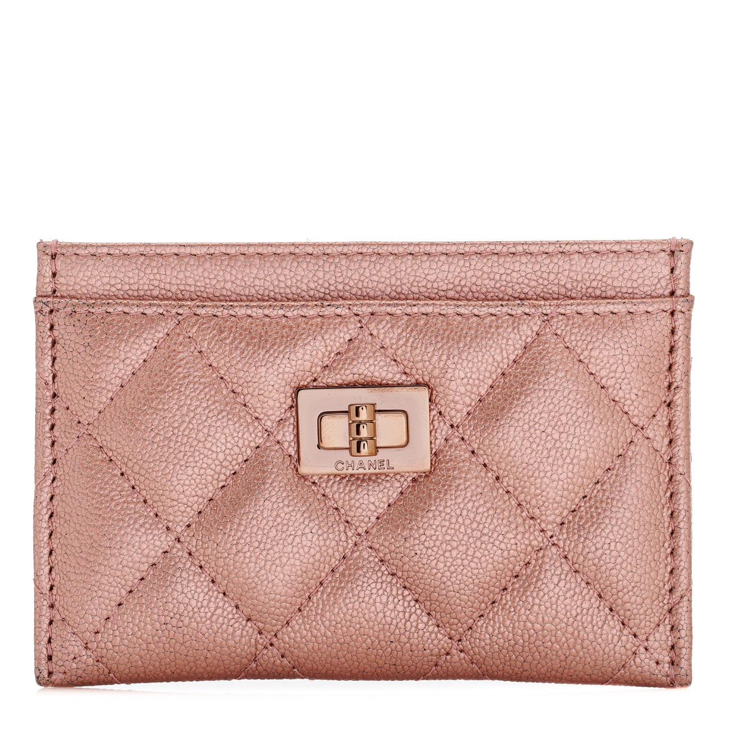 Chanel Metallic Caviar Quilted Reissue Card Holder Rose Gold 1 of 10