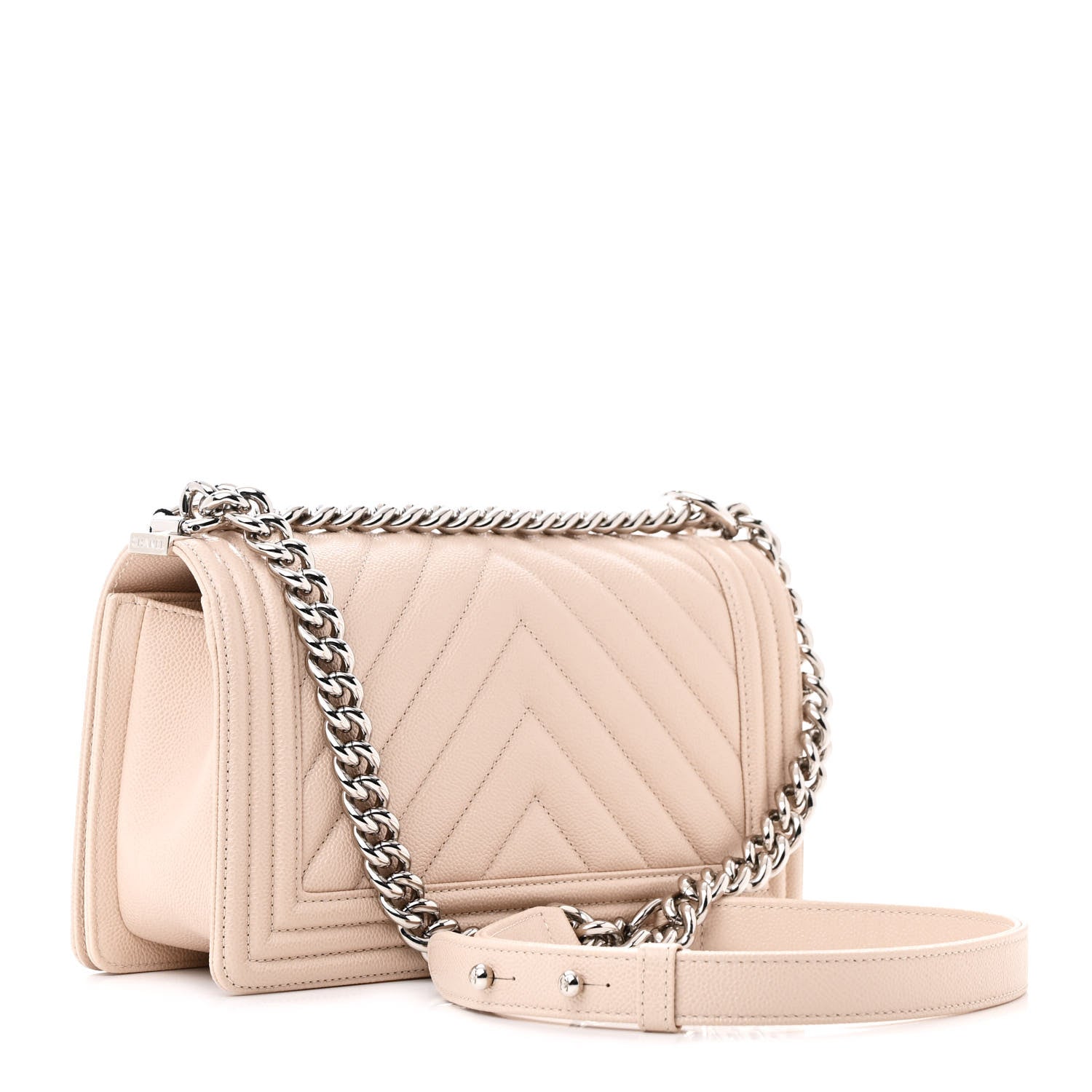 Chanel Caviar Chevron Quilted Medium Boy Flap Light Beige 3 of 11