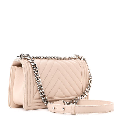 Chanel Caviar Chevron Quilted Medium Boy Flap Light Beige 3 of 11