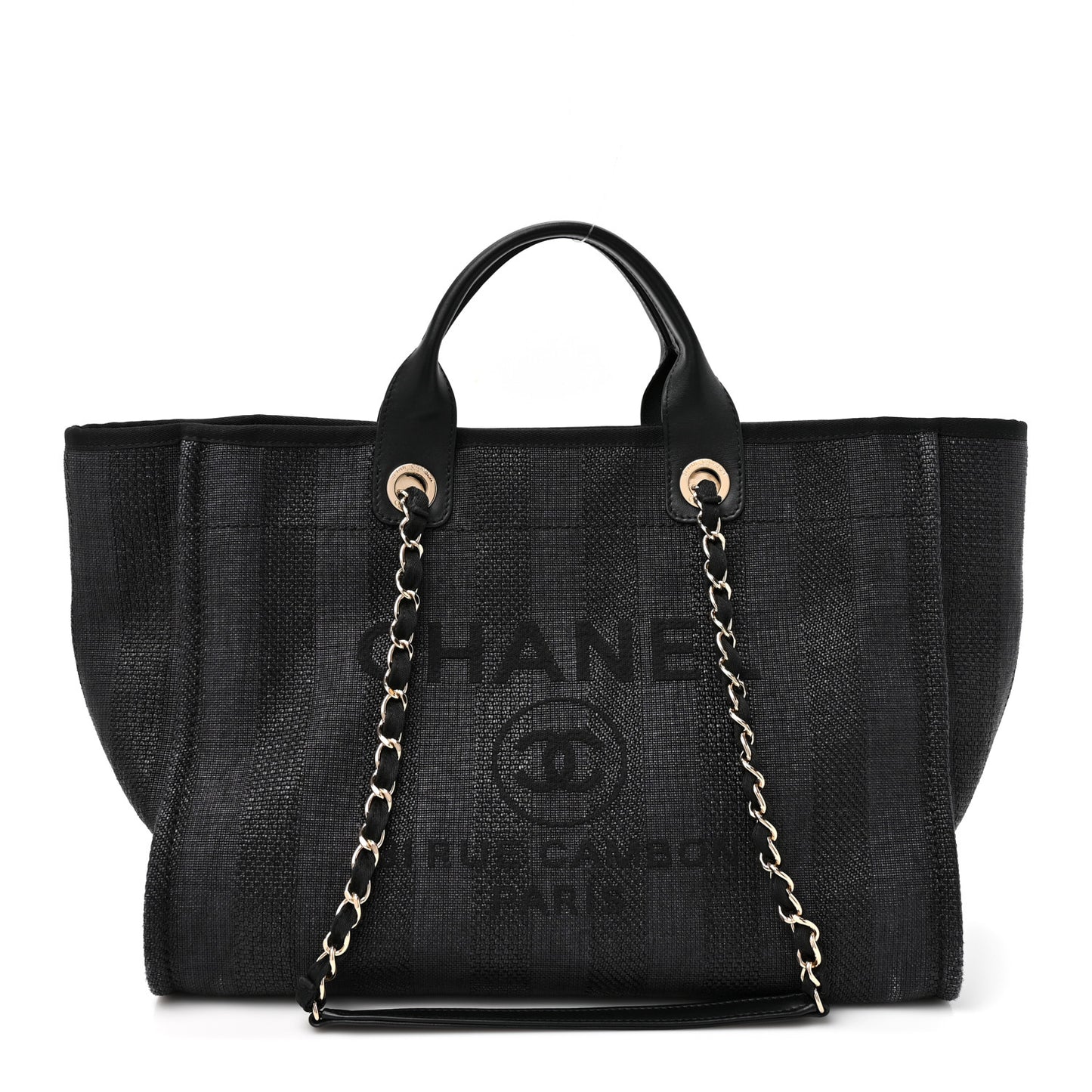 Mixed Fibers Calfskin Striped Medium Deauville Tote Black