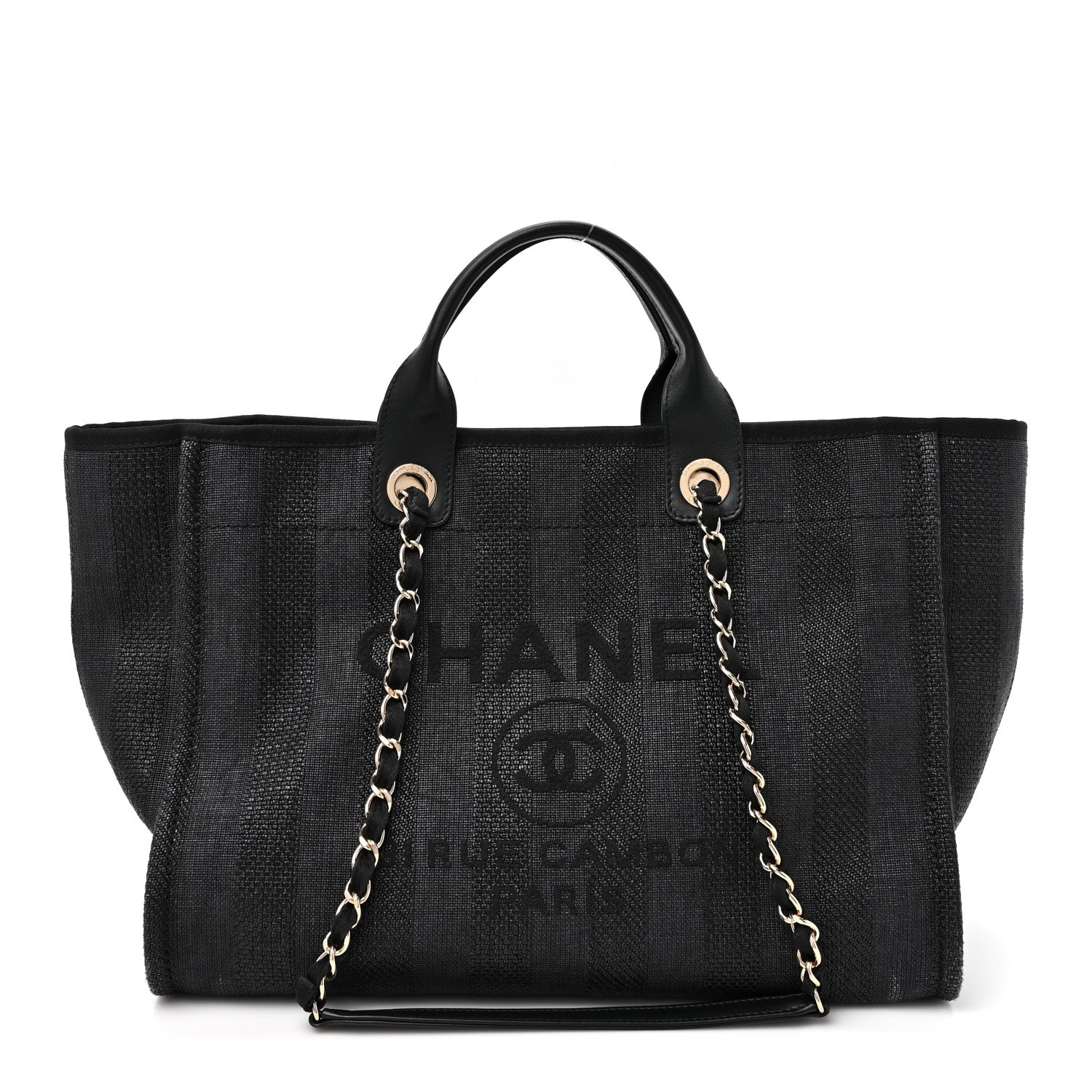 Chanel Mixed Fibers Calfskin Striped Medium Deauville Tote Black 1 of 10