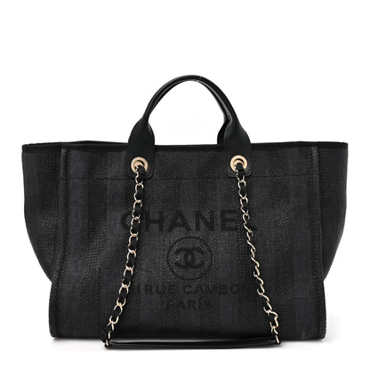 Chanel Mixed Fibers Calfskin Striped Medium Deauville Tote Black 1 of 10
