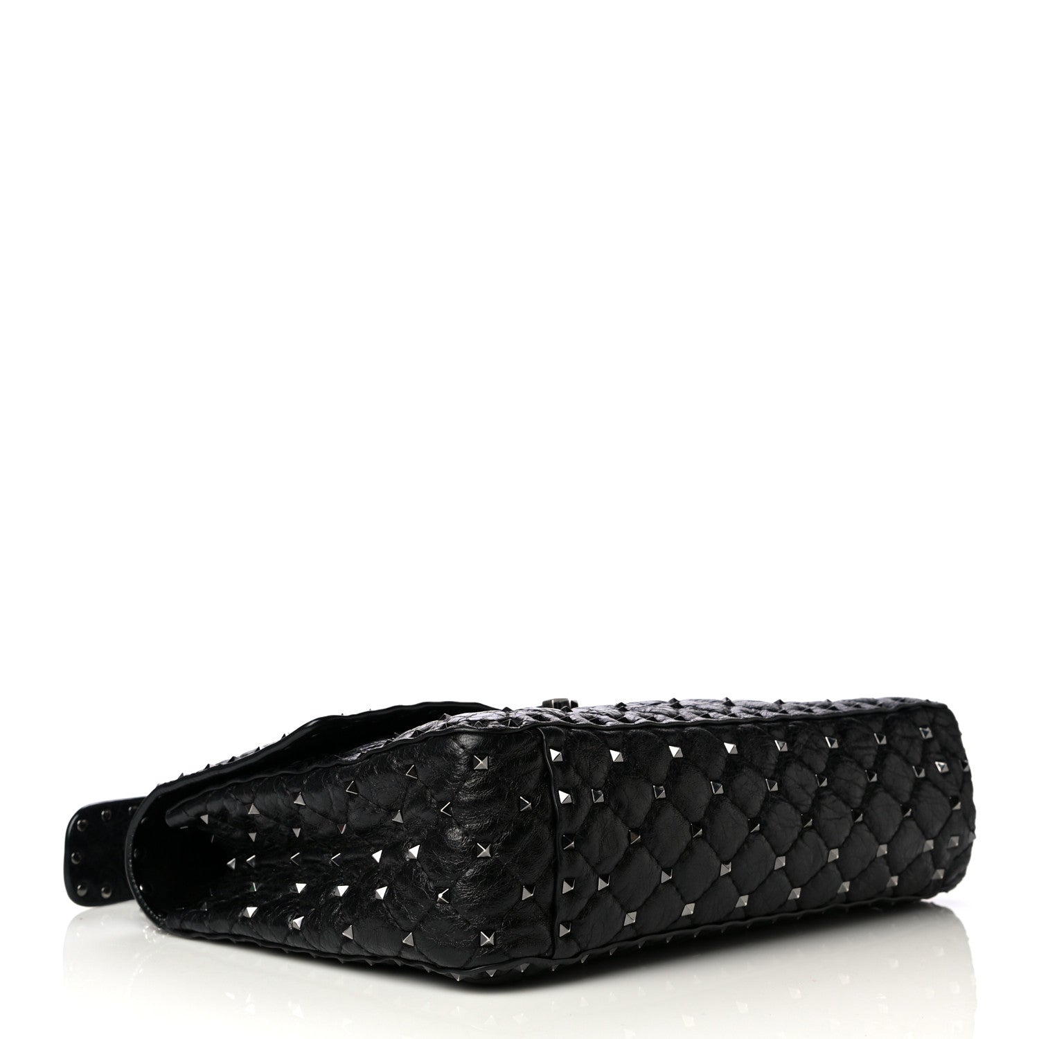 Valentino Garavani Craquele Nappa Large Rockstud Spike Shoulder Bag Black 3 of 4