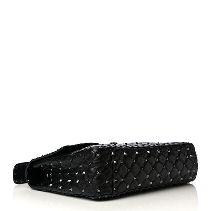 Valentino Garavani Craquele Nappa Large Rockstud Spike Shoulder Bag Black 3 of 4
