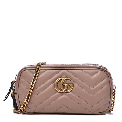 Gucci Calfskin Matelasse Mini GG Marmont Chain Crossbody Bag Porcelain Rose 1 of 11