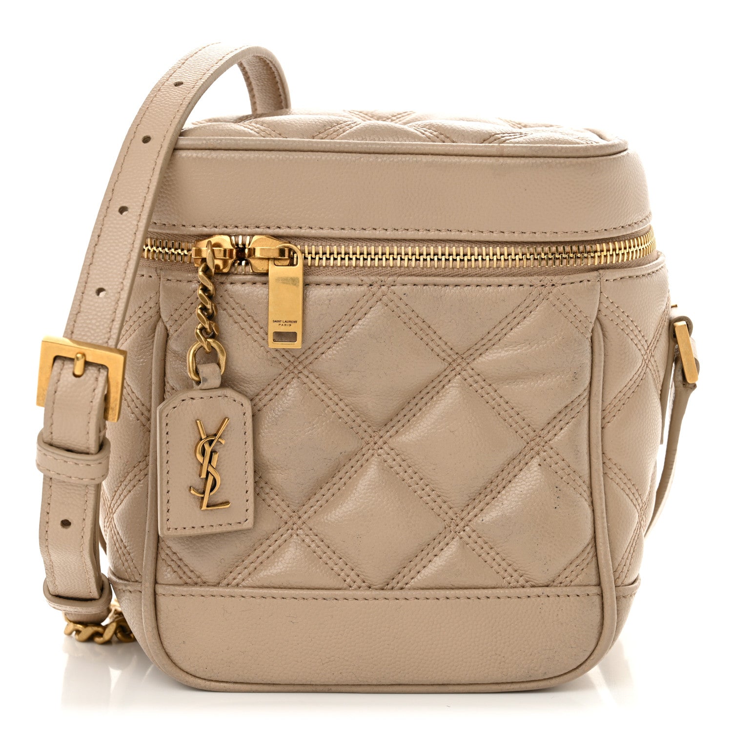 Saint Laurent Grain de Poudre Quilted 80's Vanity Bag Dark Beige 1 of 12