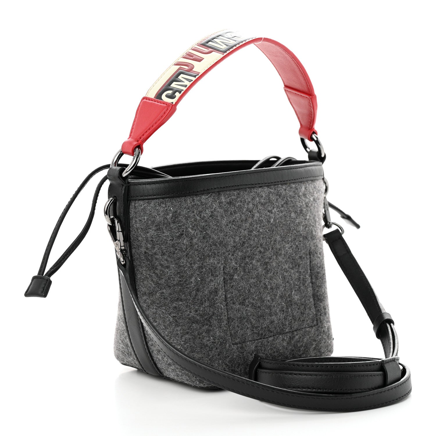 MCM Wool Drawstring Bucket Bag Grey 3 of 9