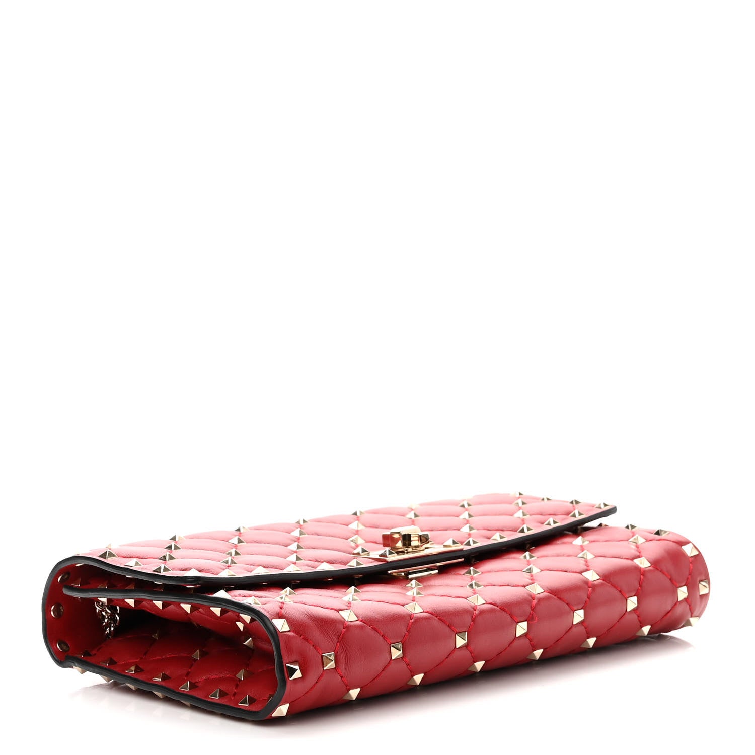 Valentino Garavani Lambskin Rockstud Spike Wallet on Chain Red 4 of 10