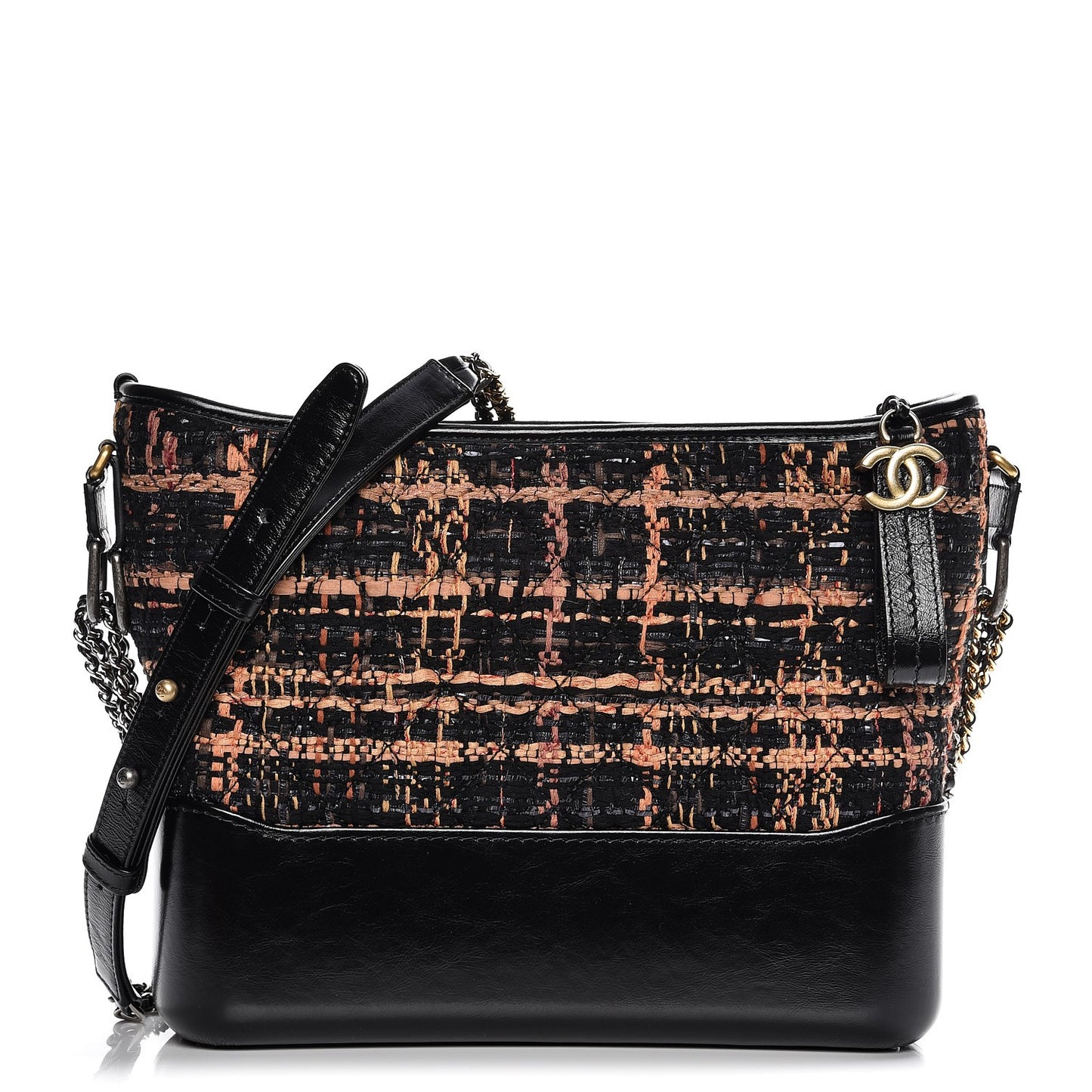 Tweed Calfskin Medium Gabrielle Hobo Black Brown
