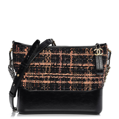 Chanel Tweed Calfskin Medium Gabrielle Hobo Black Brown 1 of 9