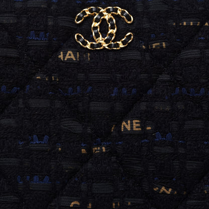Chanel Tweed Quilted Large Chanel 19 Pouch Black Navy Gold 12 of 13