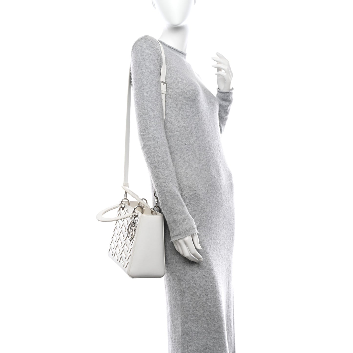 Calfskin Metal Embellished Medium Lady Dior White