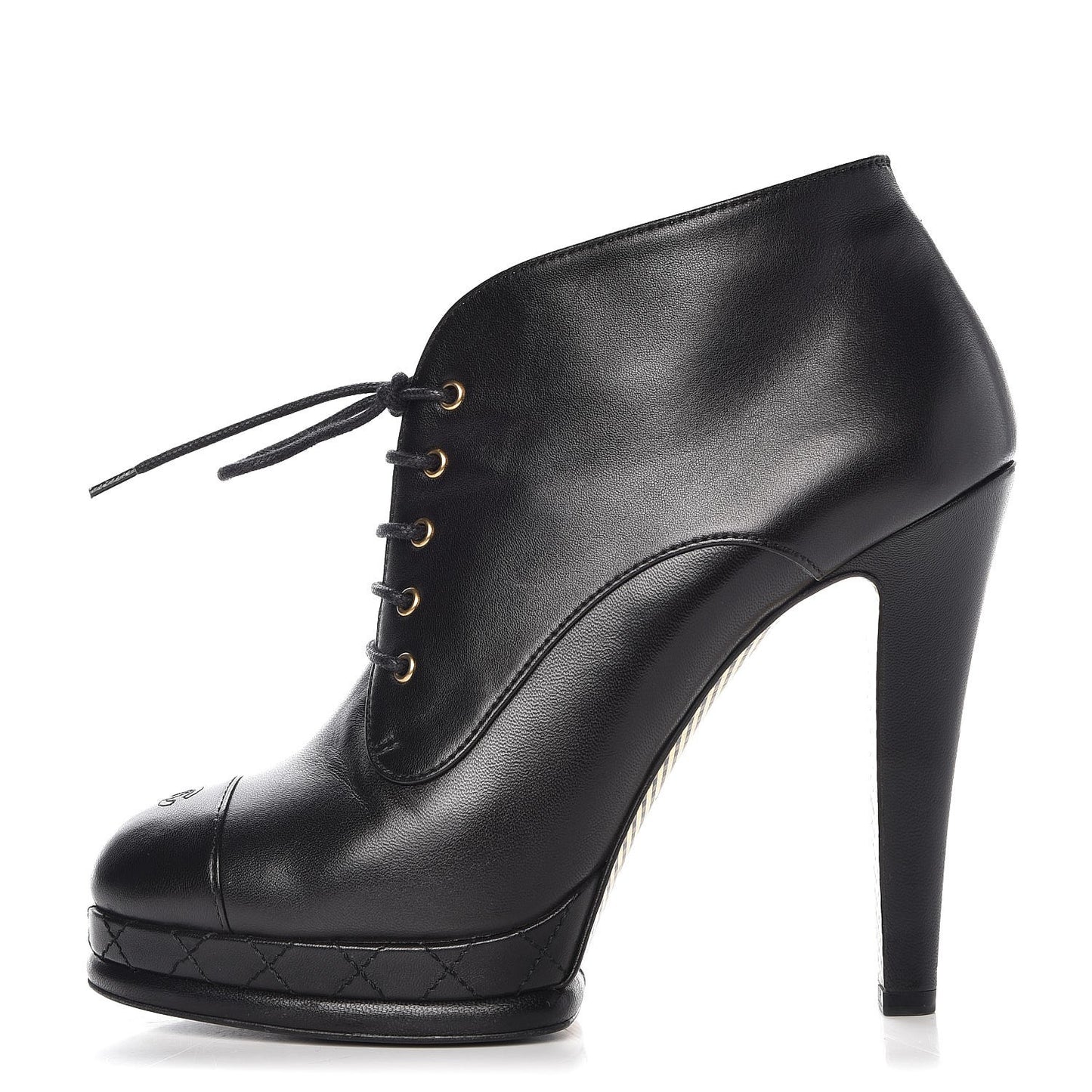 Lambskin CC Cap Toe Platform Short Boots 41 Black