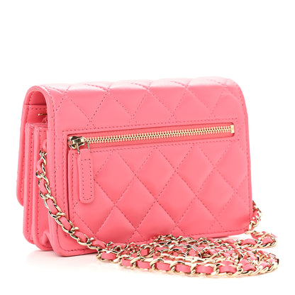 Chanel Lambskin Quilted Mini Wallet On Chain WOC Pink 2 of 9