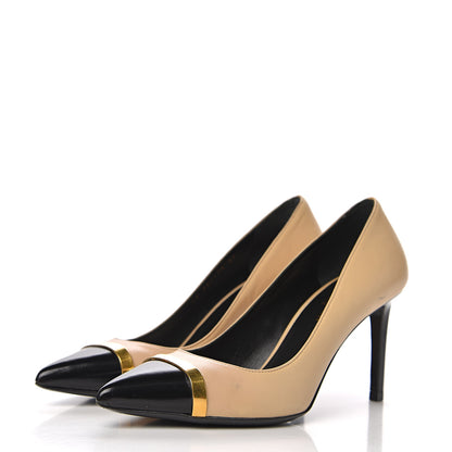 Saint Laurent Mat Glossy Nappa Cap Toe Paris 105 Pumps 37 Nude Powder Black 3 of 11
