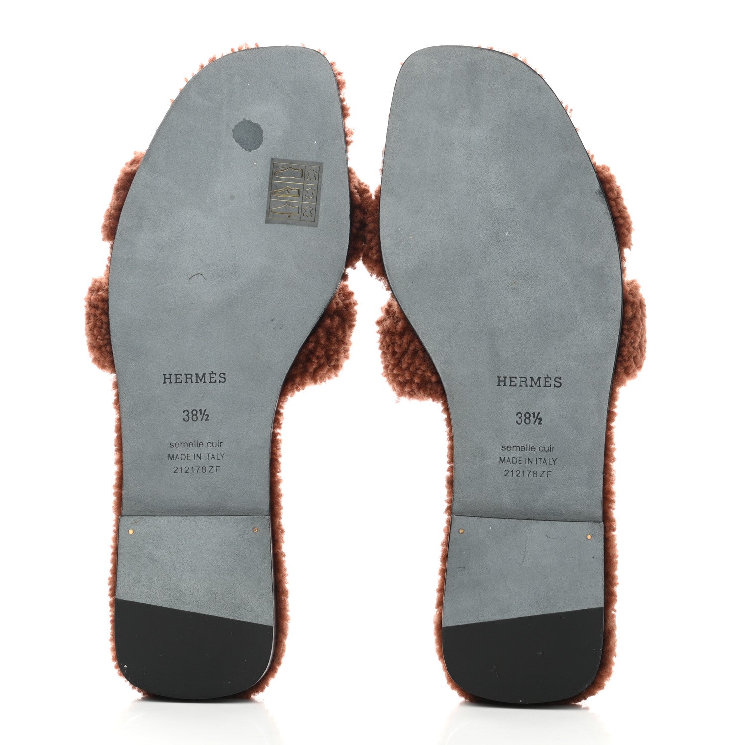 Hermes Woolskin Oran Sandals 38.5 Cognac 5 of 9