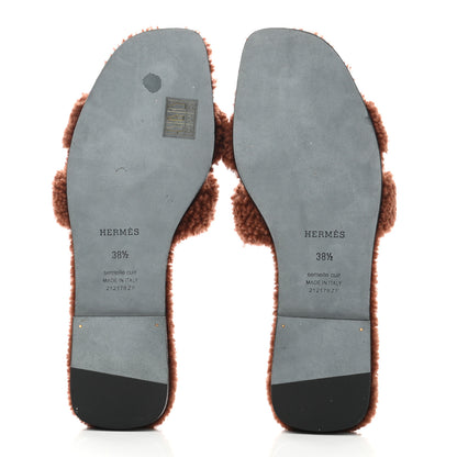 Hermes Woolskin Oran Sandals 38.5 Cognac 5 of 9