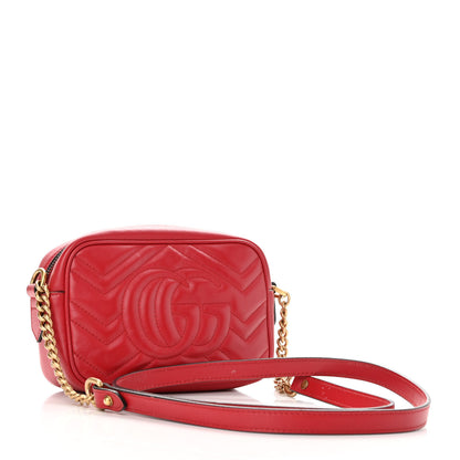 Gucci Calfskin Matelasse Mini GG Marmont Chain Shoulder Bag Hibiscus Red 2 of 14