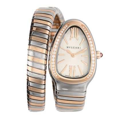 Bulgari Stainless Steel 18K Rose Gold Diamond Bezel 35mm Serpenti Tubogas Quartz Watch 1 of 5