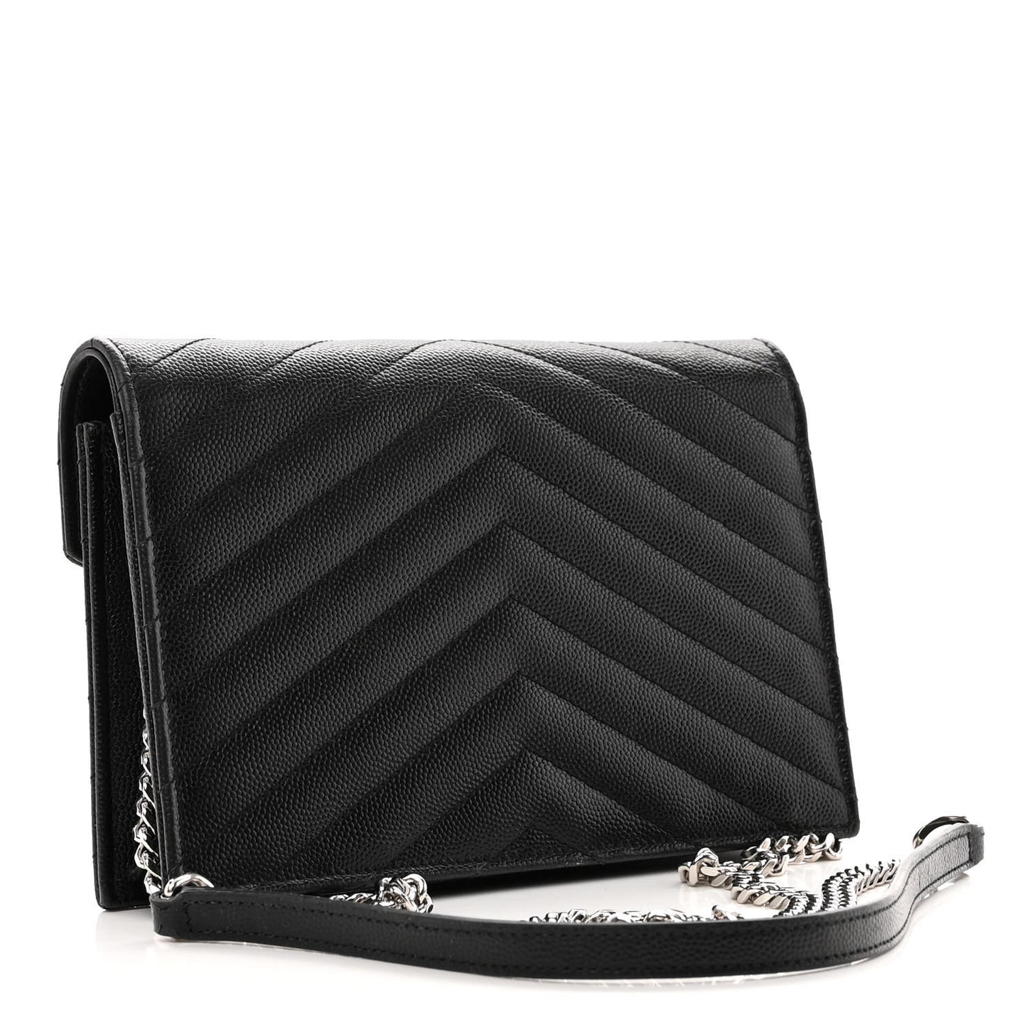 Grain De Poudre Matelasse Chevron Monogram Envelope Chain Wallet Black