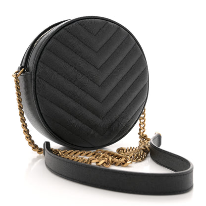 Saint Laurent Grain De Poudre Matelasse Chevron Quilted Round Vinyle Camera Bag Black 3 of 11