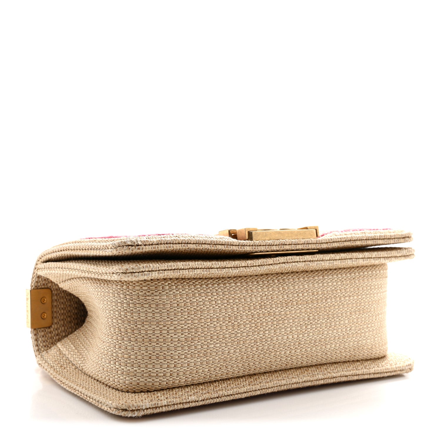 Chanel Raffia Chevron Quilted Small Boy Flap Beige Pink 4 of 12