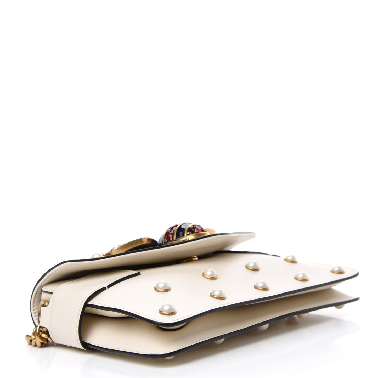 Nappa Pearl Studded Mini Queen Margaret Broadway Shoulder Bag Mystic White