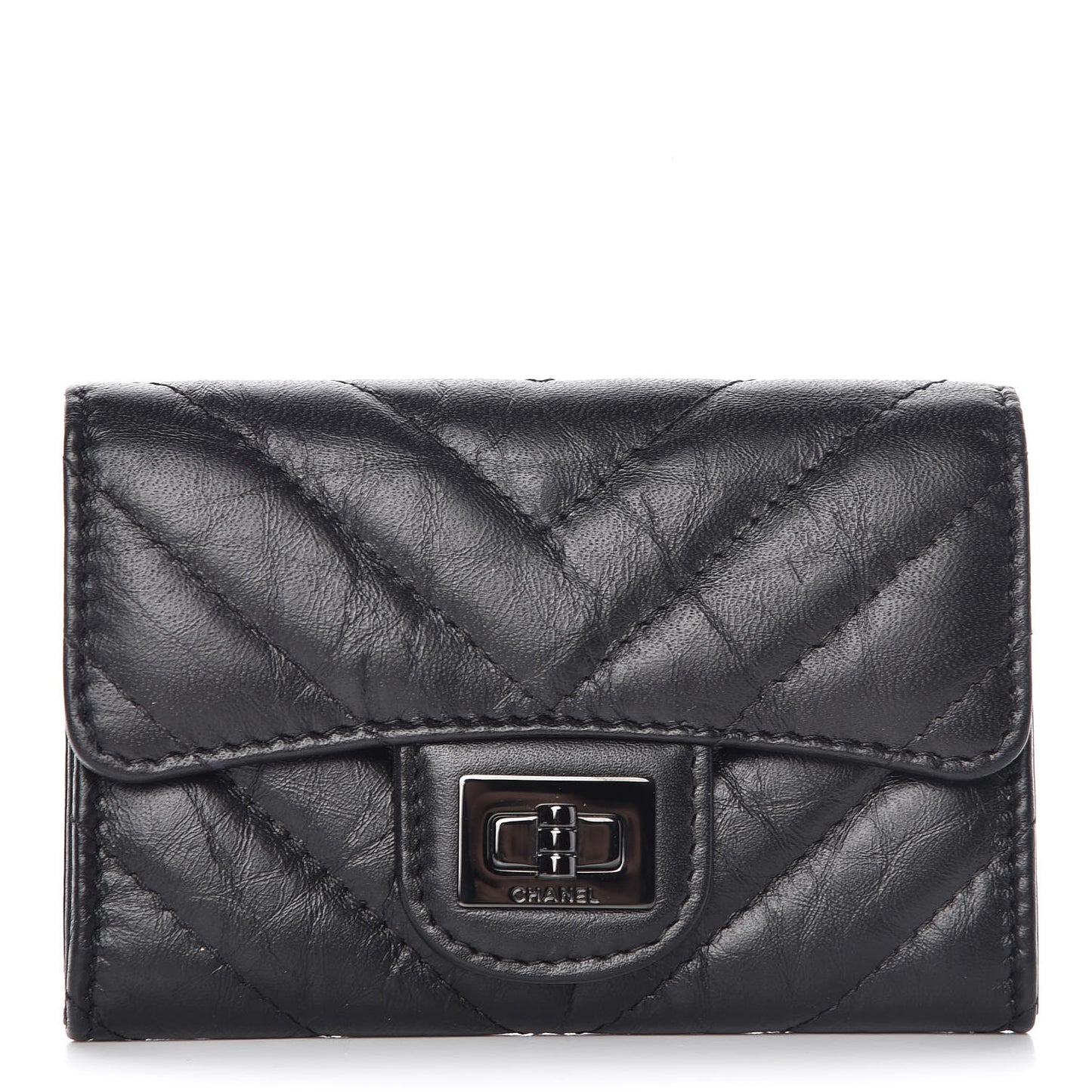 Aged Calfskin Chevron Quilted Reissue Card Holder Wallet So Black