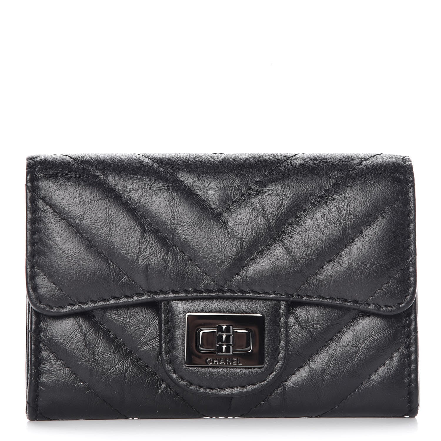 Chanel Aged Calfskin Chevron Quilted Reissue Card Holder Wallet So Black 1 of 11