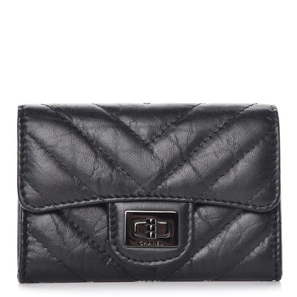 Chanel Aged Calfskin Chevron Quilted Reissue Card Holder Wallet So Black 1 of 11