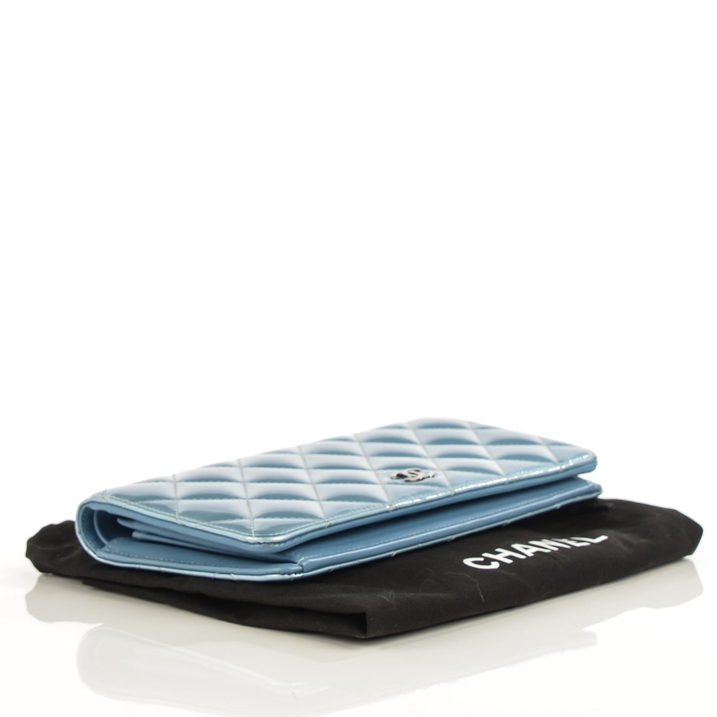 Patent Calfskin Quilted Yen Wallet Blue