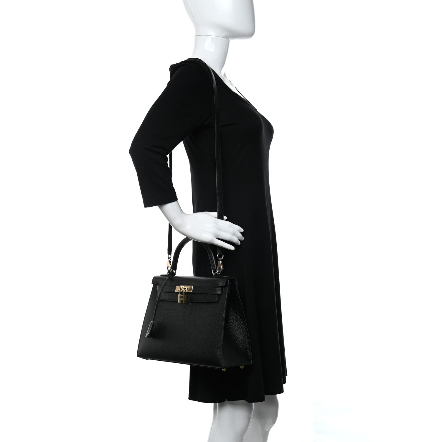 Hermes Epsom Horseshoe Kelly Sellier 28 Black Rose Extreme 2 of 13