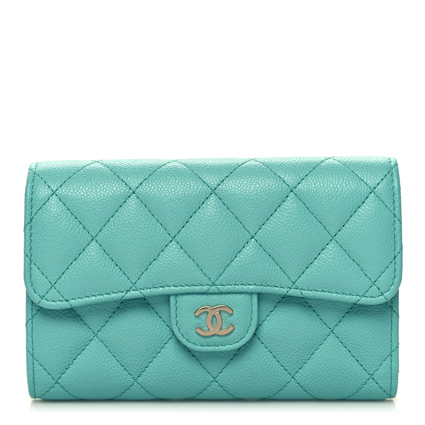 Caviar Quilted Medium Flap Wallet Turquoise