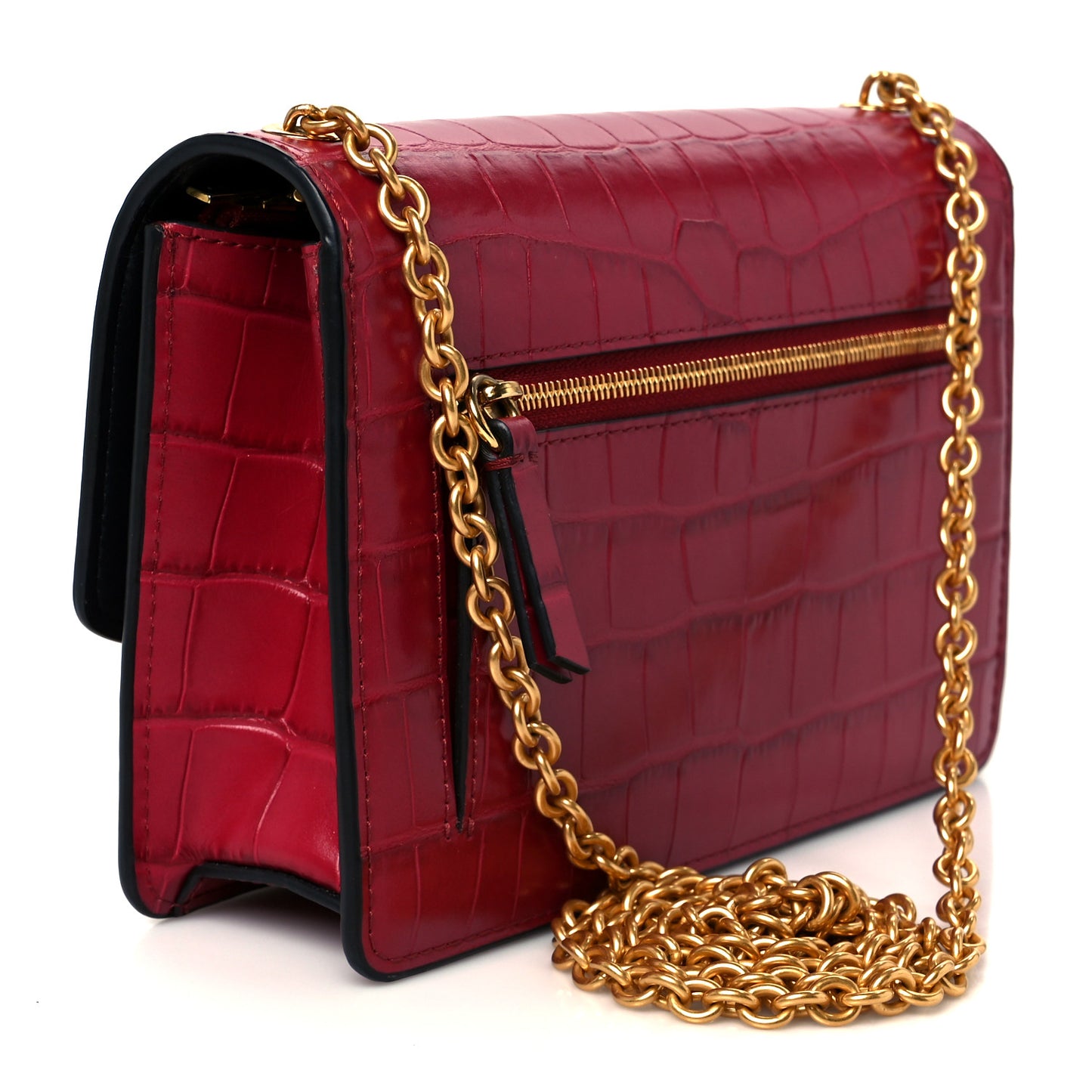 Crocodile Embossed Calfskin Small Red Berry