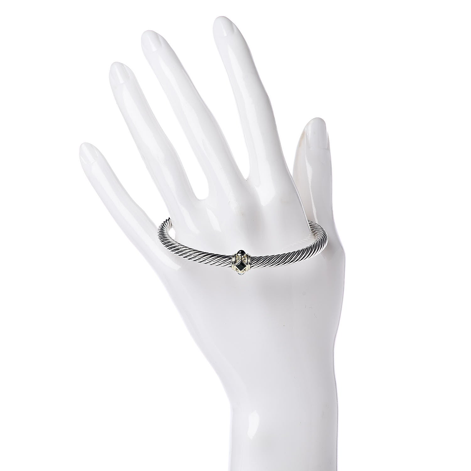David Yurman Sterling Silver 14K Yellow Gold Chrome Diopside Blue Topaz 5mm Cable Renaissance Station Bracelet 2 of 5