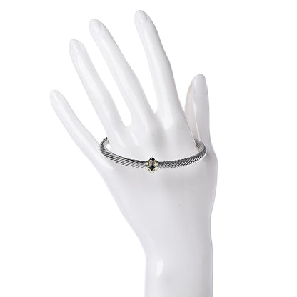 David Yurman Sterling Silver 14K Yellow Gold Chrome Diopside Blue Topaz 5mm Cable Renaissance Station Bracelet 2 of 5