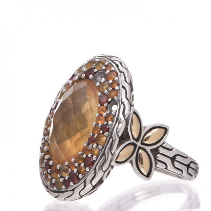 John Hardy Sterling Silver 18K Yellow Gold Citrine Garnet Batu Kawung Oval Ring 58 8.25 3 of 7