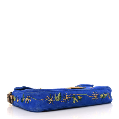 Fendi Suede Embroidered Snakeskin Baguette Blue Multicolor 4 of 8