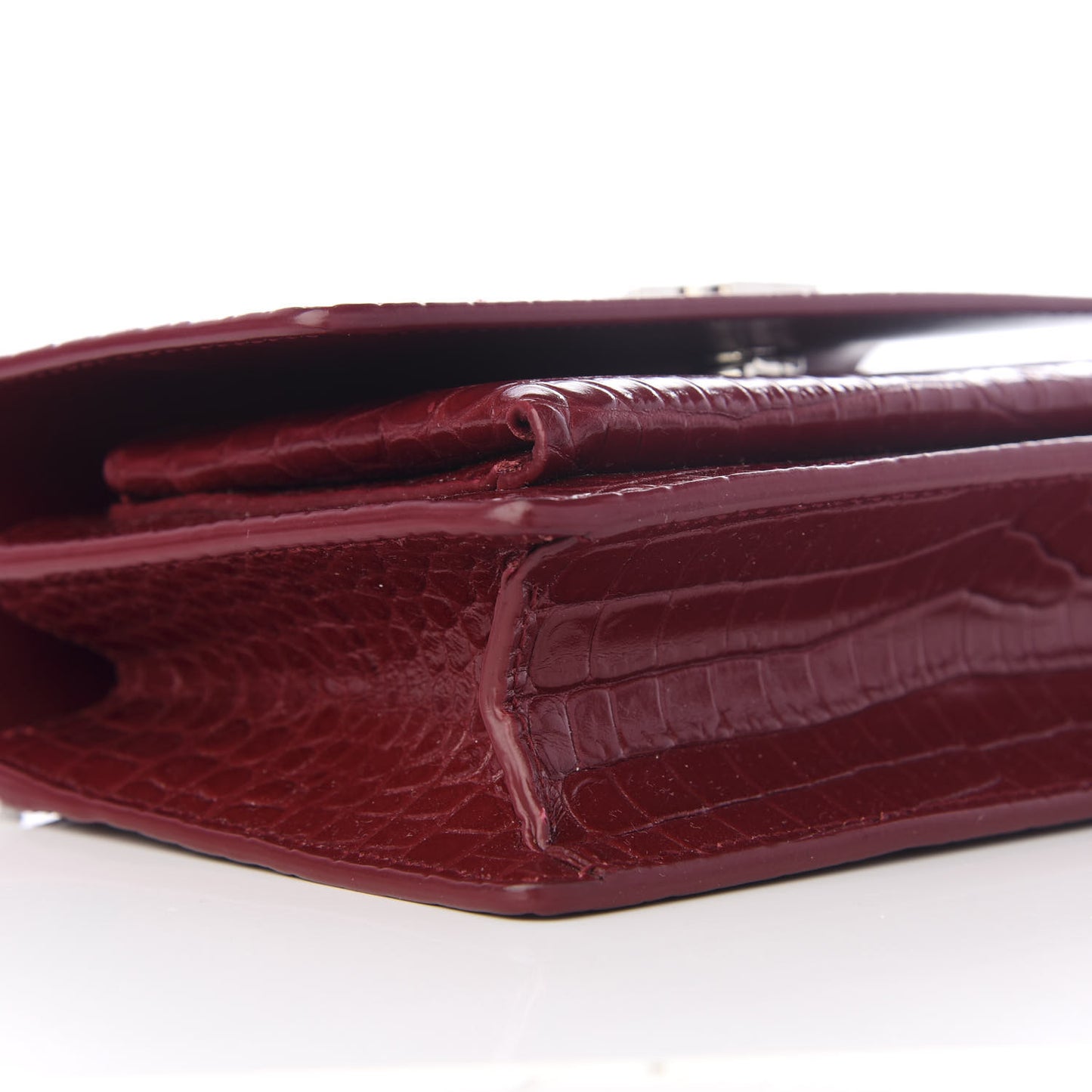 Calfskin Crocodile Embossed Monogram Sunset Chain Wallet Palissandre