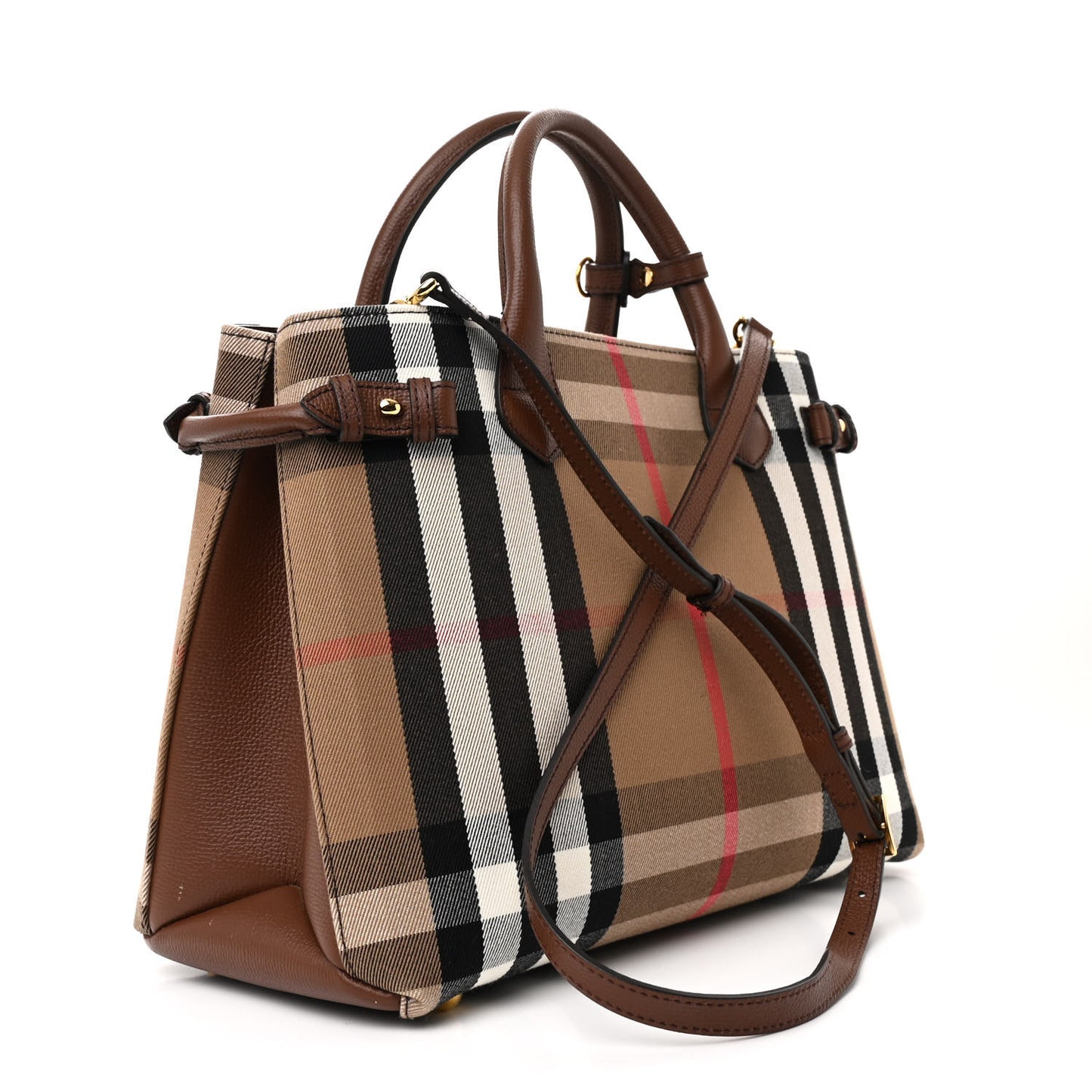 House Check Grainy Calfskin Medium Banner Tote Tan